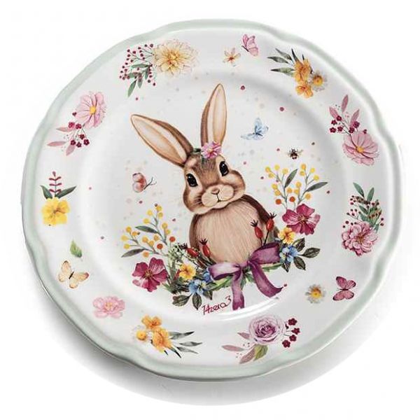 Húsvéti nyuszis porcelán desszertes tányér - 20 cm - zöldes