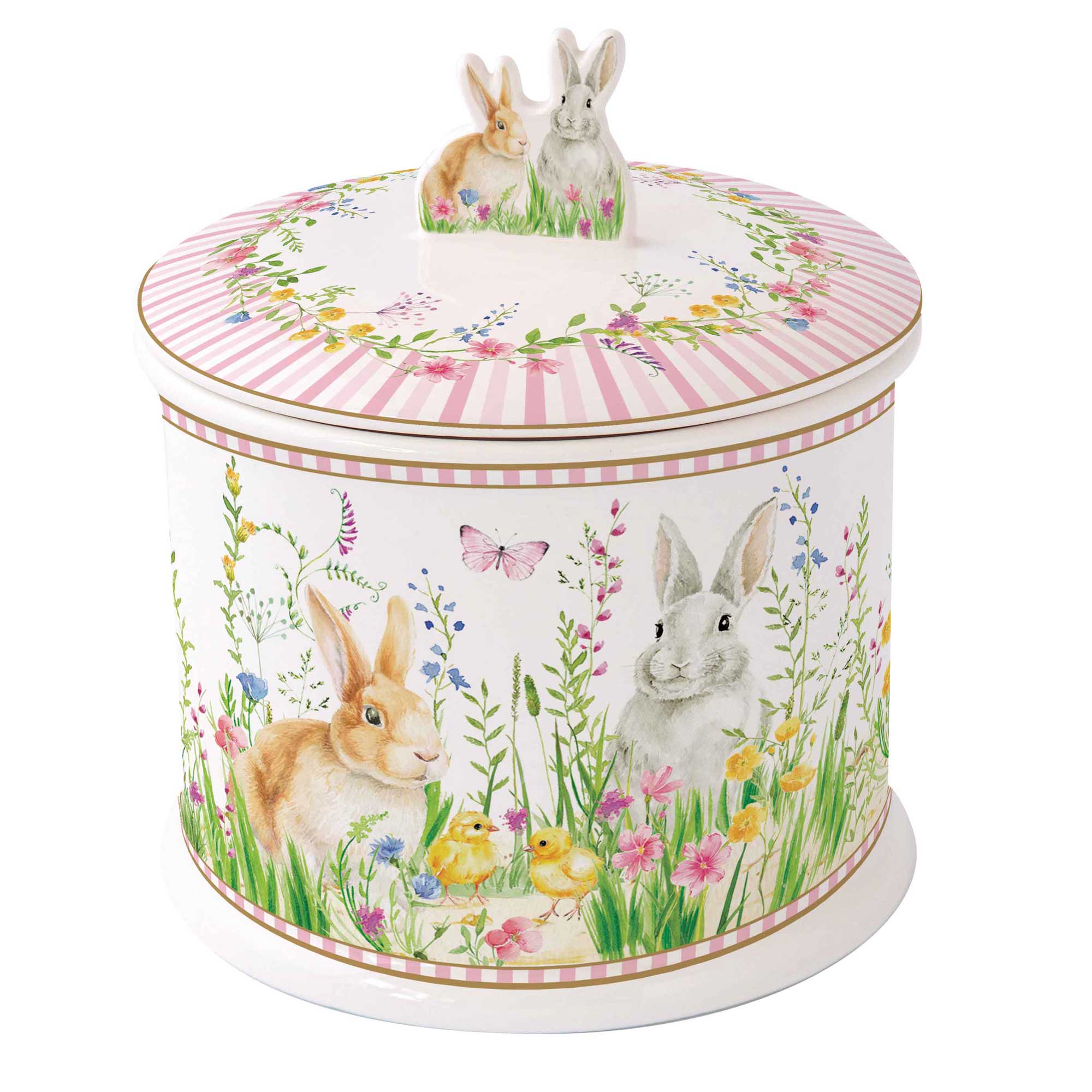 Tálka Húsvéti nyuszis porcelán keksztároló díszdobozban Happy Easter