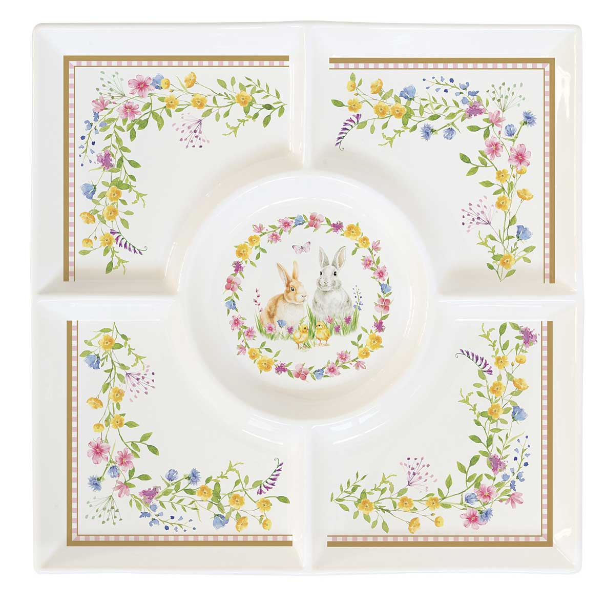 Tálca Húsvéti nyuszis porcelán négy részes osztott kínáló tálca Happy Easter