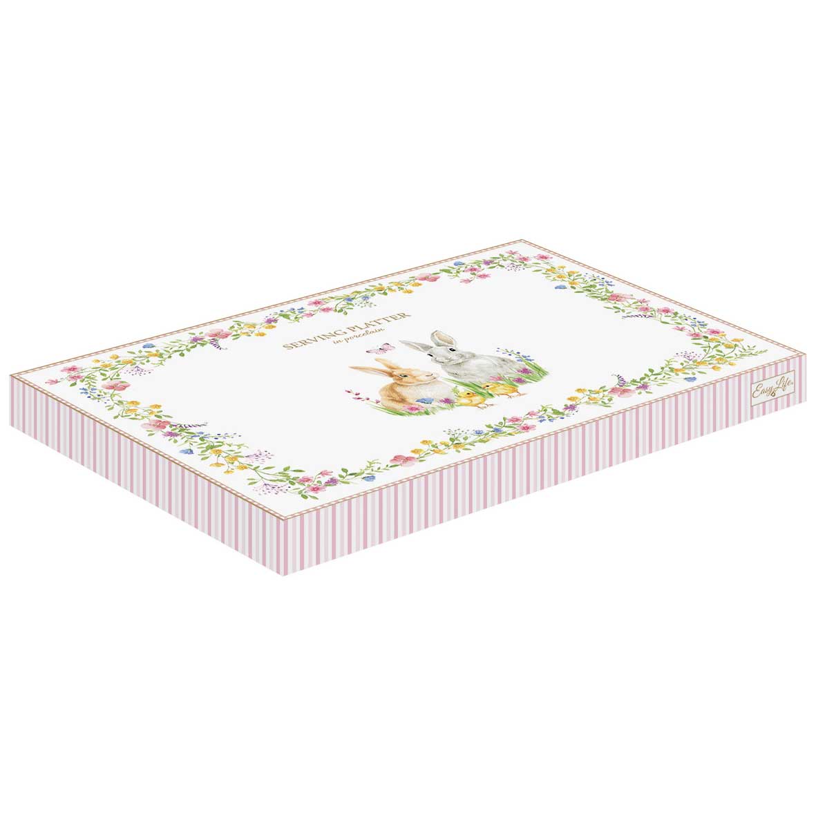 Tálca Húsvéti nyuszis porcelán ovális kínáló tálca 35x23,5 cm Happy Easter