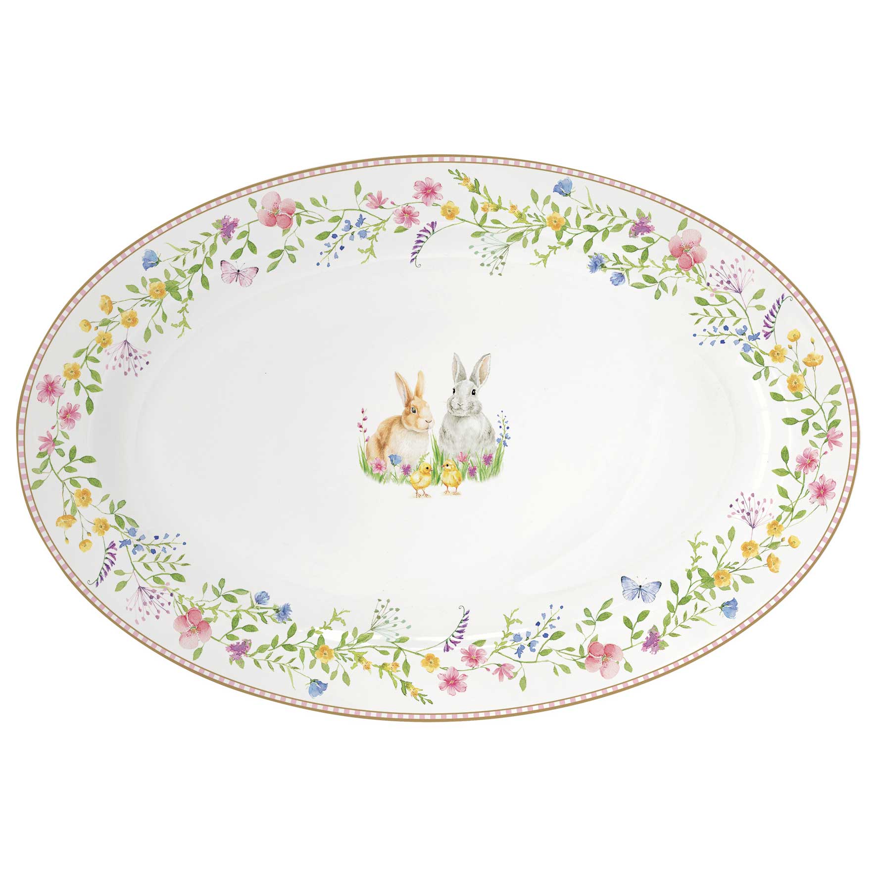 Tálca Húsvéti nyuszis porcelán ovális kínáló tálca 35x23,5 cm Happy Easter