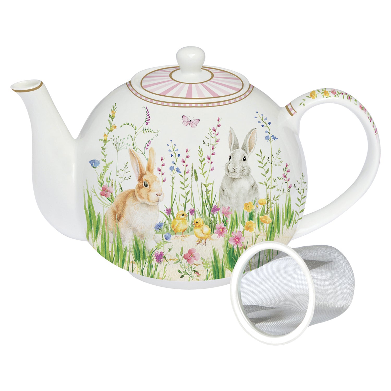 Teáskanna Húsvéti nyuszis porcelán teáskanna fém szűrővel Happy Easter