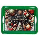 Karácsonyi műanyag tálca füllel - 40x32 cm - Boldog Karácsonyt zöld