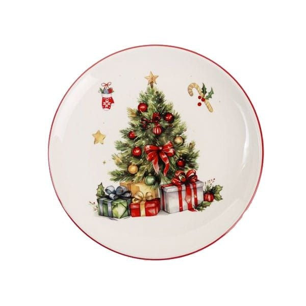 Karácsonyfás karácsonyi kerámia lapostányér 25 cm