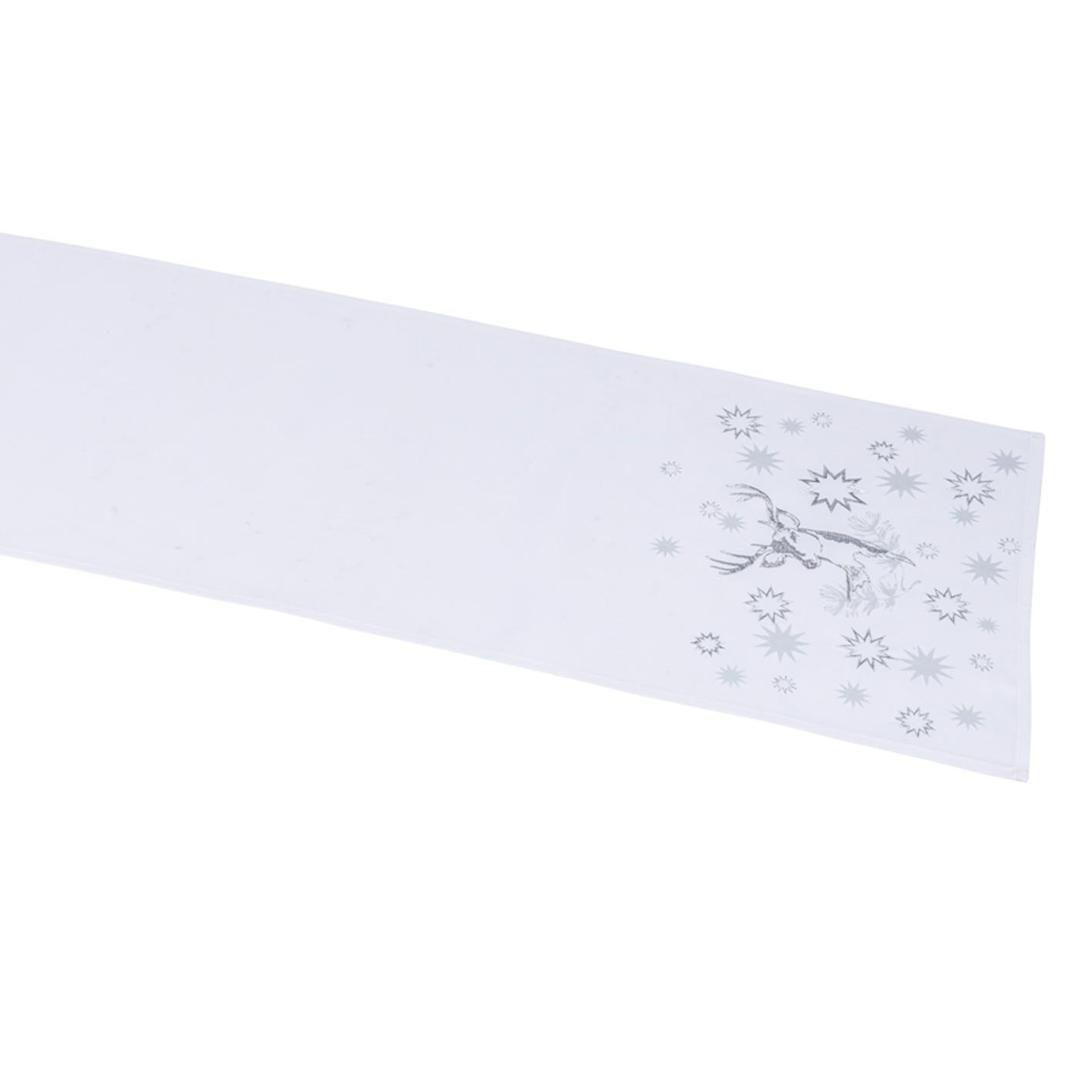 Asztali futó Karácsonyi asztali futó fehér ezüst szarvasos 40 x 150 cm