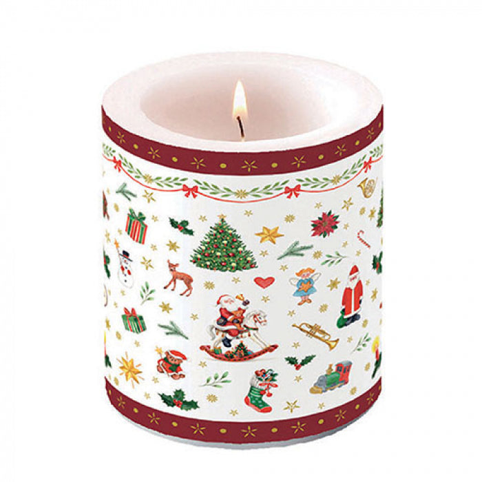 Gyertya Karácsonyi átvilágítós viasz gyertya 10x10 cm Ornaments All Over red