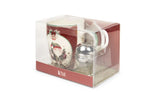 Karácsonyi porcelán bögre 350 ml fém teatojással díszcsomagban többféle