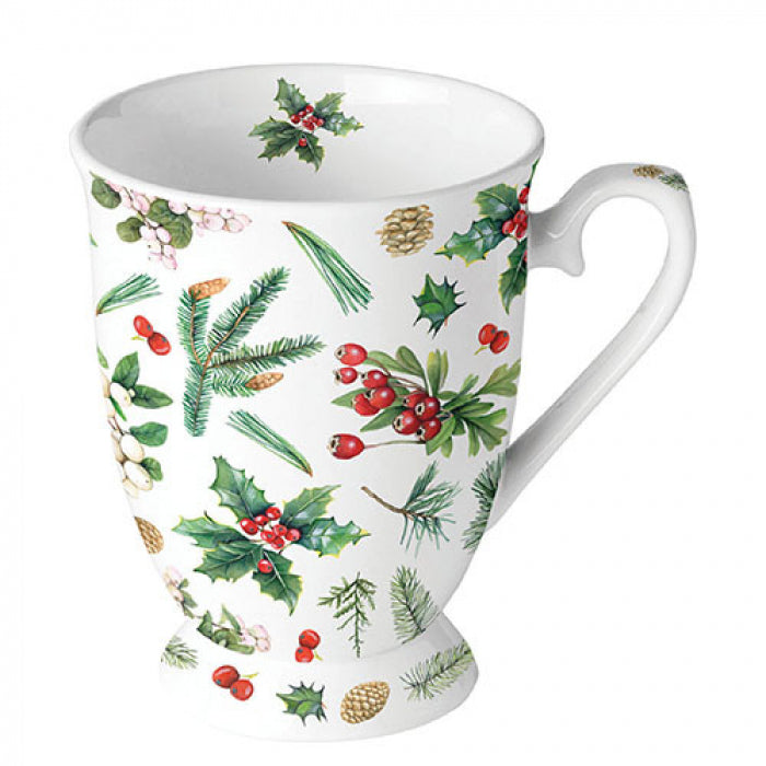 Bögre, csésze Karácsonyi bögre porcelán 250 ml Winter greenery white