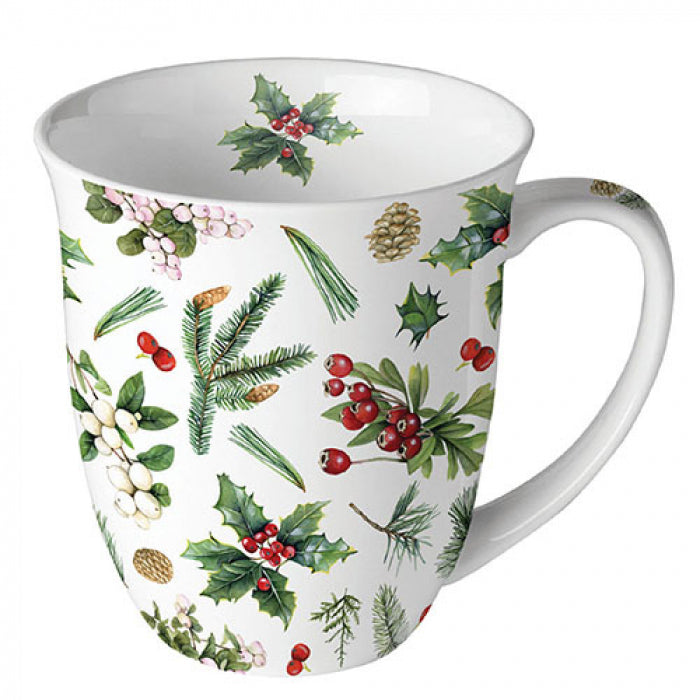 Bögre, csésze Karácsonyi bögre porcelán 400 ml Winter greenery white