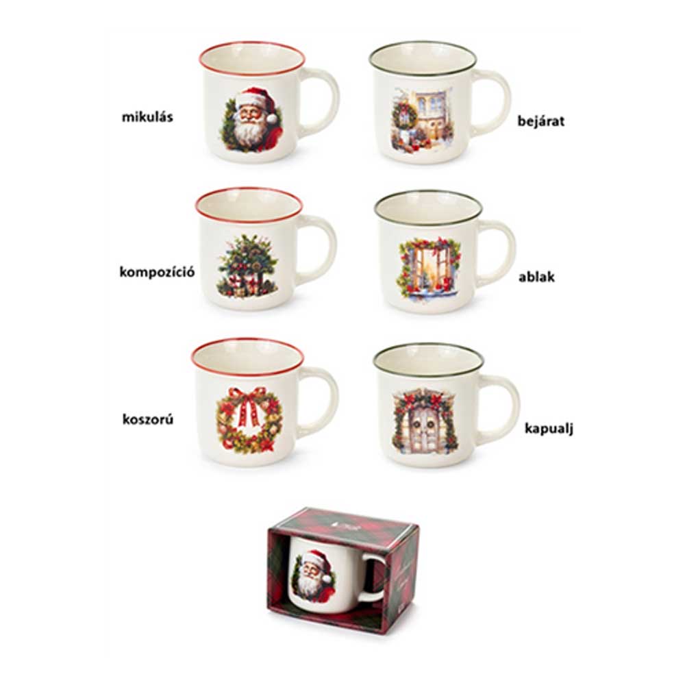 Karácsonyi mintás Porcelán bögre 6 féle skótkockás dobozban