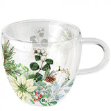Bögre Karácsonyi duplafalú borosilicate üveg csésze Fehér Mikulásvirág