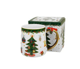 Bögre, csésze Karácsonyi fenyőfás porcelán bögre piros masnival dobozban Around Christmas Tree