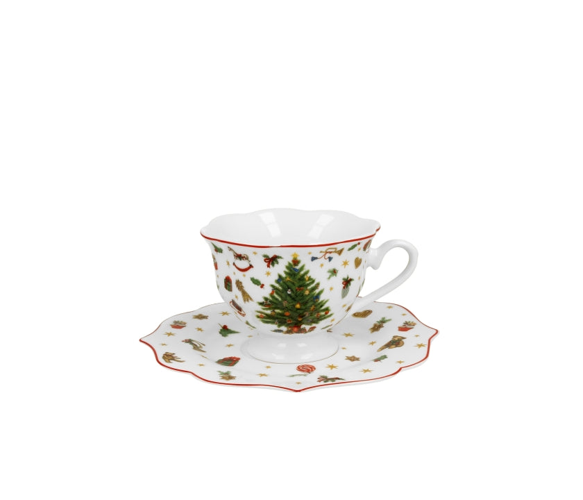 Bögre, csésze Karácsonyi fenyőfás porcelán csésze aljjal 190 ml díszdobozban Christmas Tree