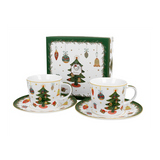 Bögre, csésze Karácsonyi fenyőfás porcelán csésze aljjal 250 ml 2 személyes dobozban Around Christmas Tree