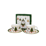Bögre, csésze Karácsonyi fenyőfás porcelán kávés csésze aljjal 90 ml 2 személyes dobozban Around Christmas Tree