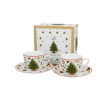 Bögre, csésze Karácsonyi fenyőfás porcelán kávés csésze aljjal 90 ml díszdobozban Christmas Tree