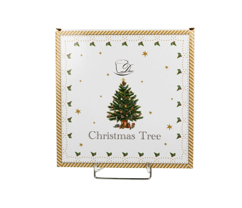 Bögre, csésze Karácsonyi fenyőfás porcelán nagy tányér 27 cm díszdobozban Christmas Tree