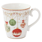 Tányér, étkészlet Karácsonyi gömbökkel díszített porcelán bögre díszdobozban Christmas Eve