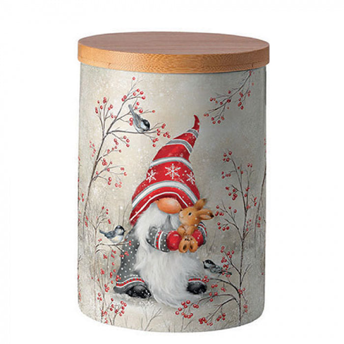 Konyhai tároló Karácsonyi manós porcelán konyhai tároló szilikon gyűrűvel Dwarf hug