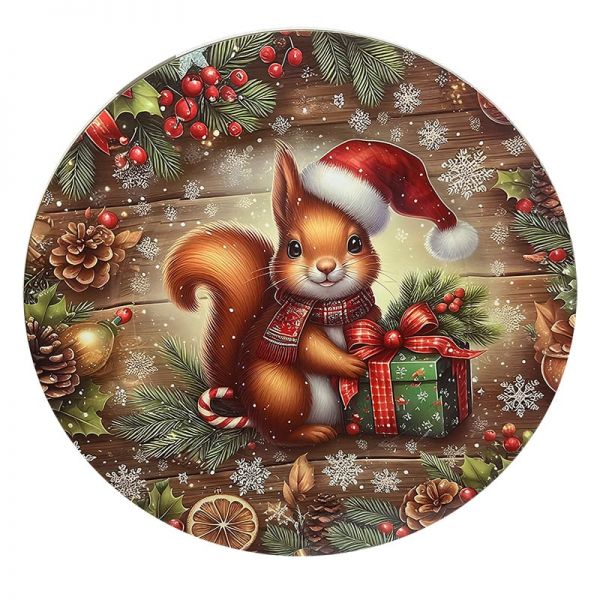 Karácsonyi mókusos műanyagdekor kerek tálca - 33 cm