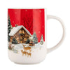 Karácsonyi porcelán bögre nagyméretű - 580 ml erdei ház őzikékkel