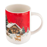 Karácsonyi porcelán bögre nagyméretű - 580 ml erdei ház őzikékkel
