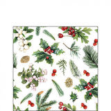 Szalvéta Karácsonyi papírszalvéta 25x25 cm Winter greenery white