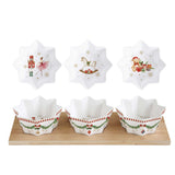 Tányér, étkészlet Karácsonyi porcelán 3 db tálka bambusz tálcán szett díszdobozban Magie de Noel