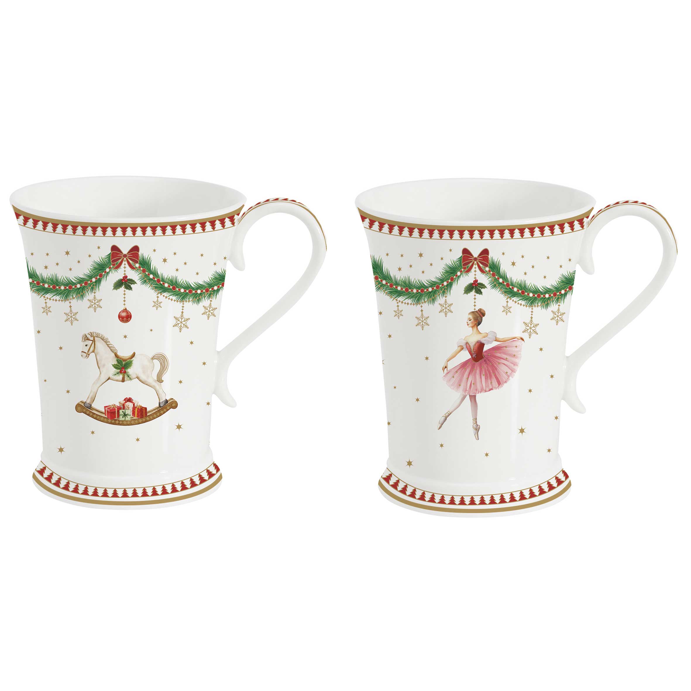 Tányér, étkészlet Karácsonyi porcelán bögre 2 db szett ballerina & hintaló díszdobozban Magie de Noel