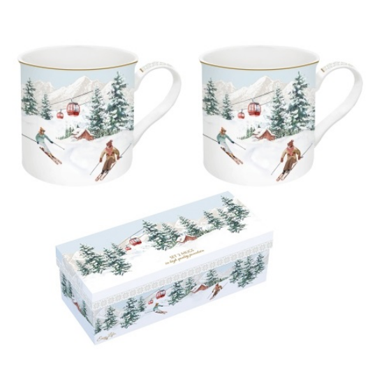 Bögre Karácsonyi porcelán bögre 2 db szett díszdobozban Chalet