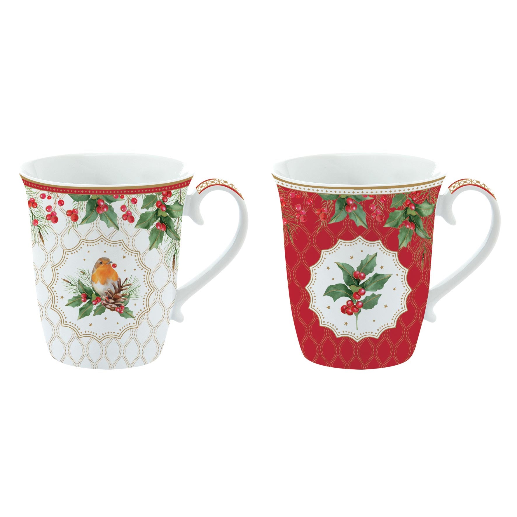 Bögre, csésze Karácsonyi porcelán bögre 2 db vörösbegy díszdobozban Christmas Berries