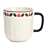 Karácsonyi porcelán bögre - 345 ml - kötött hatású fehér zöld füllel