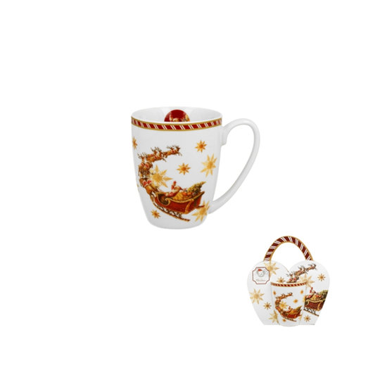 Bögre Karácsonyi porcelán bögre 360 ml díszcsomagolásban Mikulás rénszarvas szánnal