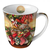 Bögre, csésze Karácsonyi porcelán bögre 400 ml Hanging stockings