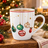 Karácsonyi porcelán bögre 450 ml karácsonyfa díszekkel