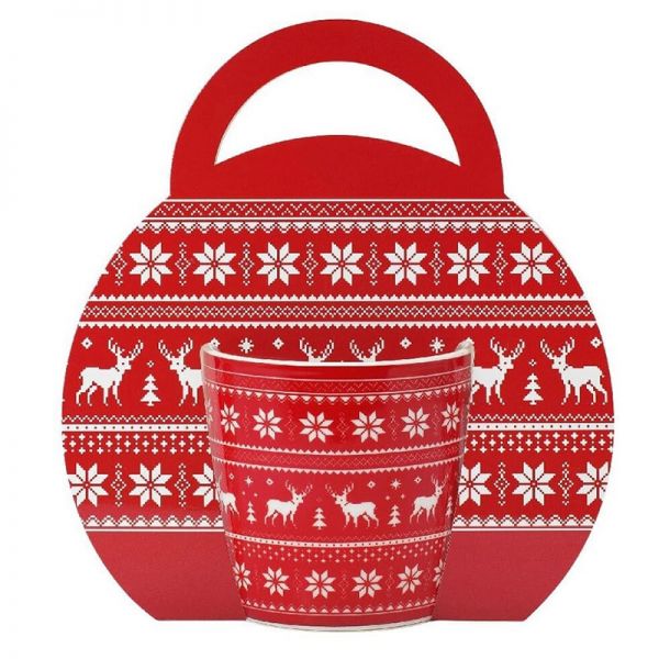 Karácsonyi porcelán bögre díszcsomagolásban - 300 ml piros szarvasos - norvég mintás