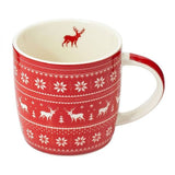 Karácsonyi porcelán bögre díszcsomagolásban - 300 ml piros szarvasos - norvég mintás