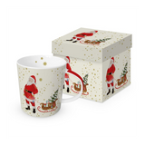 Bögre Karácsonyi porcelán bögre díszdobozban télapó szánkóval