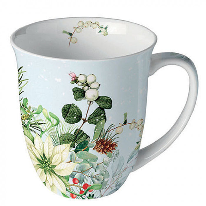 Bögre Karácsonyi porcelán bögre Fehér Mikulásvirág