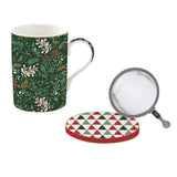 Bögre, csésze Karácsonyi porcelán bögre fém szűrővel tetővel díszdobozban Fancy Christmas