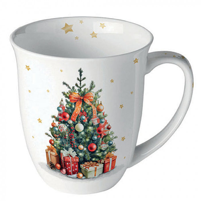 Bögre Karácsonyi porcelán bögre Karácsonyfa ajándékokkal