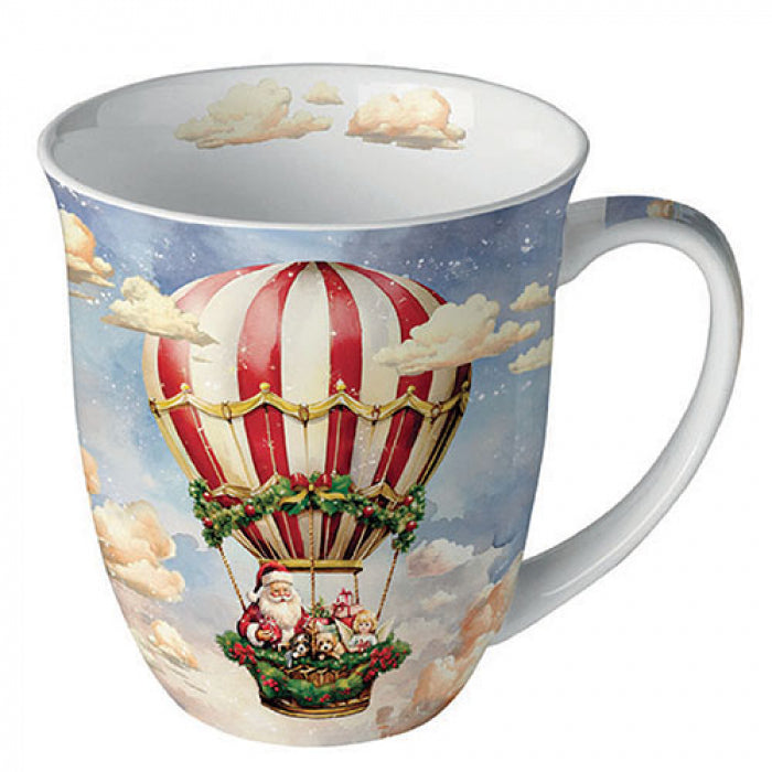 Bögre, csésze Karácsonyi porcelán bögre Mikulás léggömbben