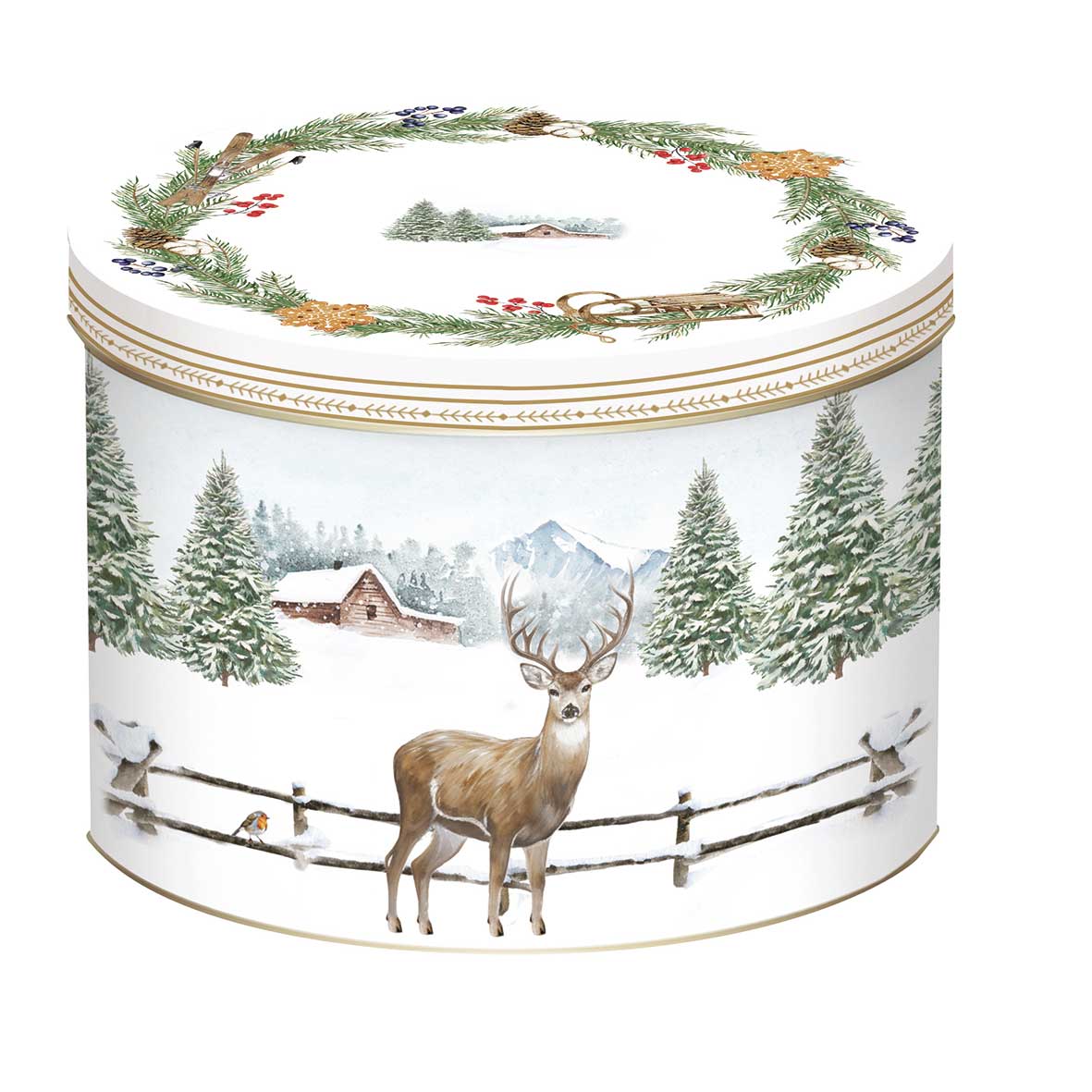 Tányér, étkészlet Karácsonyi porcelán bögre szarvasos White Forest fém díszdobozban