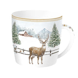 Tányér, étkészlet Karácsonyi porcelán bögre szarvasos White Forest fém díszdobozban