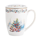 Karácsonyi porcelán bögre tetővel és fémszűrővel - 350 ml - Magic Christmas