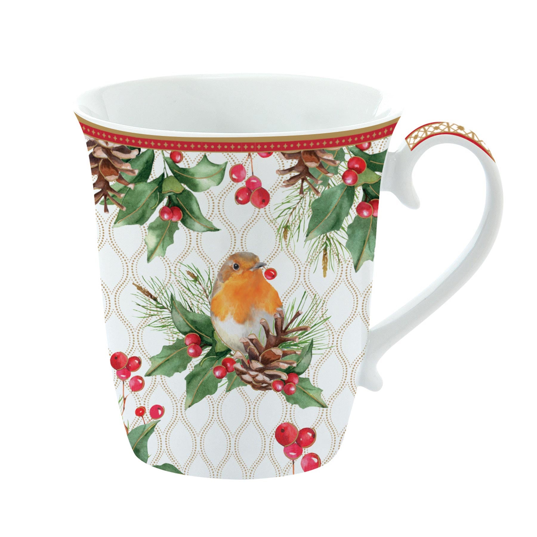 Tányér, étkészlet Karácsonyi porcelán bögre vörösbegy díszdobozban Christmas Berries