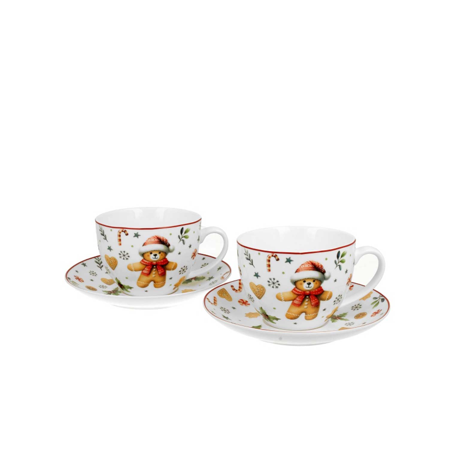 Bögre Karácsonyi porcelán csésze 2 db szett aljjalmézeskalács macis díszdobozban