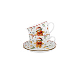 Bögre Karácsonyi porcelán csésze 2 db szett aljjalmézeskalács macis díszdobozban