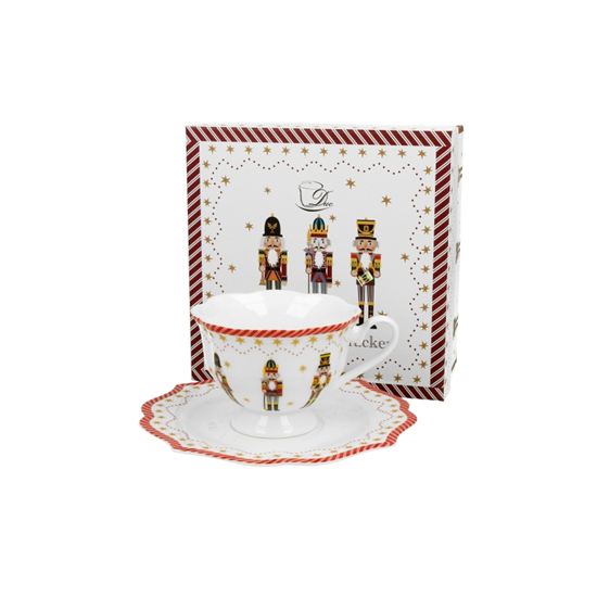Tányér, étkészlet Karácsonyi porcelán csésze aljjal 190 ml diótörős díszdobozban Christmas Nutcracker