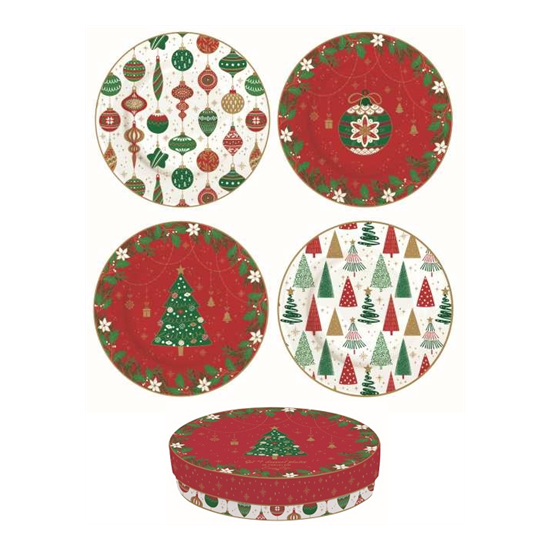 Tányér, étkészlet Karácsonyi porcelán desszertes tányér 4 db szett díszdobozban